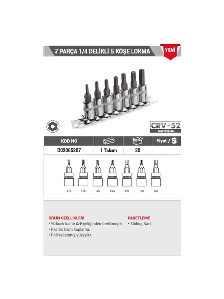 DHT 7 PARÇA 1/4 DELİKLİ TORX BİTS LOKMA SET D02065207 - Resim 2