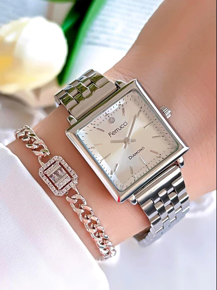 Ferrucci Diamond Pırlanta Taşlı Ve Sertifikalı Özel Kutulu Kadın Kol Saati+Bileklik BFC.01118-01 ürün görseli 1