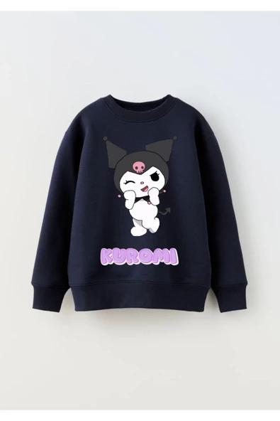 Kuromi Baskılı Tarz Yeni Nesil Karakter Sanrio Siyah Renk Sweatshirt ürün görseli 1