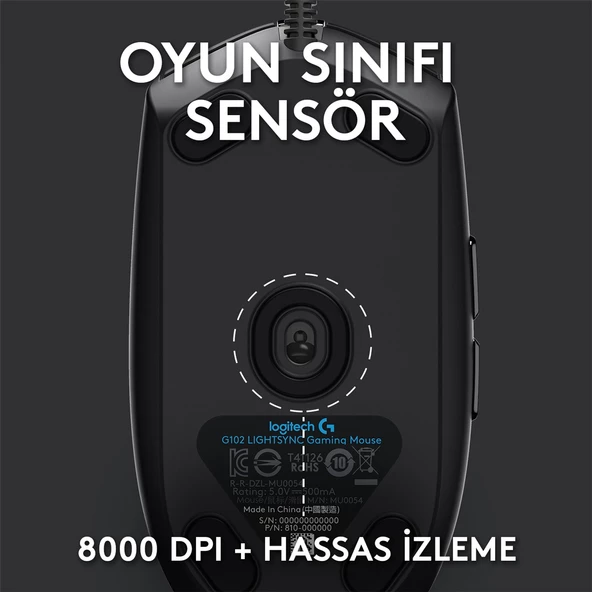 LOGITECH G G102 LIGHTSYNC 8000-DPI RGB OYUNCU MOUSE 910-005823 - Resim 2