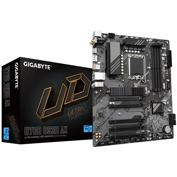 GIGABYTE B760 DS3H AX WIFI-6E DDR5 HDMI DP PCIe 16X v5.0 1700p ATX ürün görseli 1
