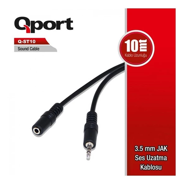 QPORT 10metre Q-ST10 3,5mm Jak Ses Uzatma Kablosu ürün görseli 1