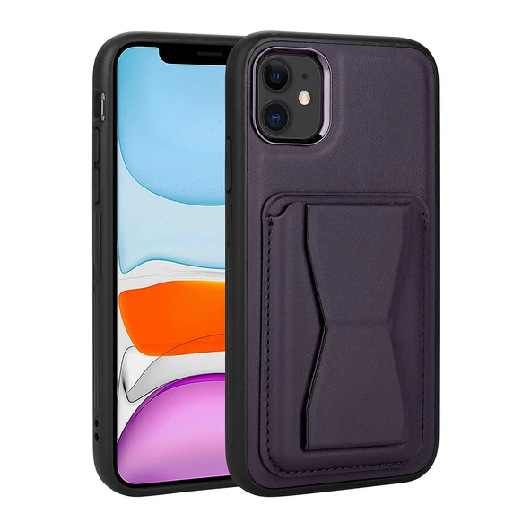 iPhone 11 Kılıf Kartlıklı Standlı ​Pu Deri Memo Kapak ürün görseli 1