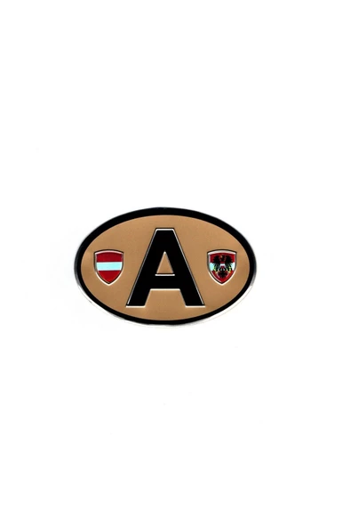 Etiketçilere Özel Armalar Oval A (AUSTRIA) Avusturya Bayraklı Kahve Renk Alüminyum Sticker ürün görseli 1