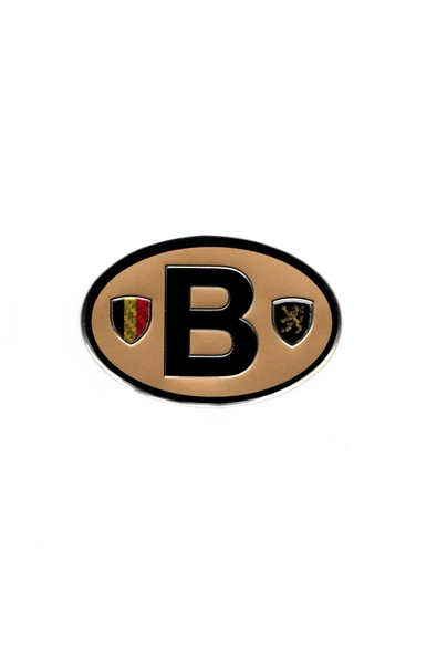 Etiketçilere Özel Armalar Oval B (Belgium) Belçika Bayraklı Kahve Renk Zemin Alüminyum Sticker ürün görseli 1