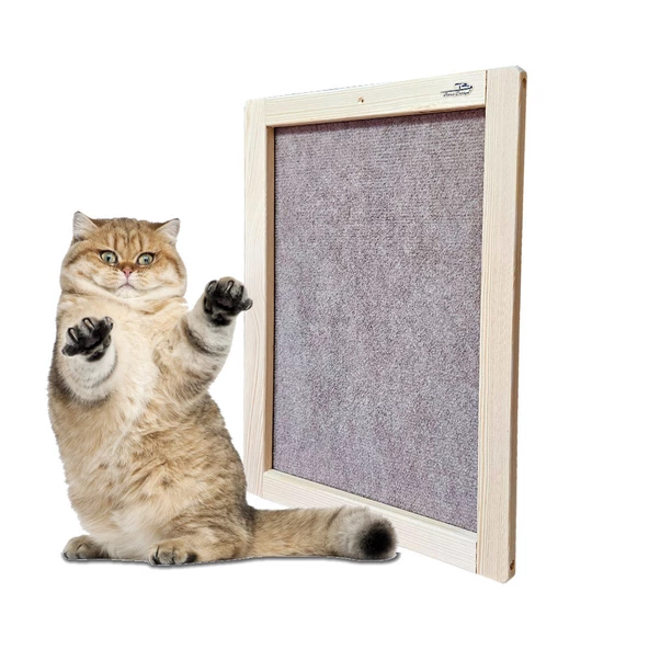 Barış Dizayn Doğal Ahşap Duvara Monte Çerçeveli Halı Kedi Tırmalama Paneli (50x35cm) Kahve ürün görseli 1