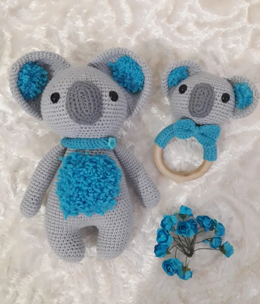 Uyku Arkadaşı Koala ve Çıngırak Takımı Amigurumi Organik Oyuncak ürün görseli 1