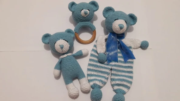 Ayıcıklı Uyku Arkadaşı ve Çıngırak Amigurumi Organik Oyuncak ürün görseli 1