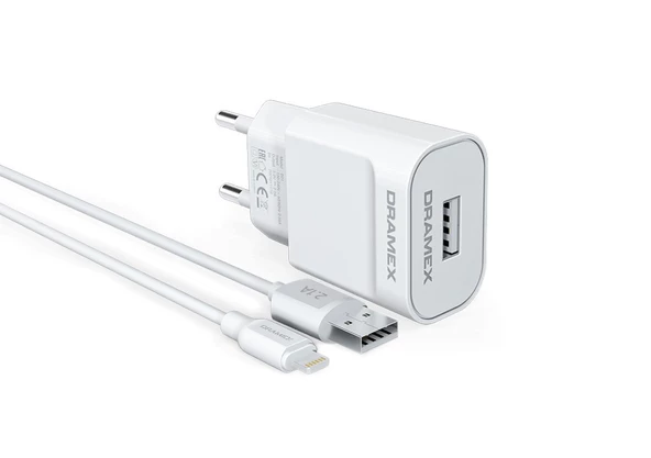 Dramex D21L 2.1A 1mt Kablolu Lightning Şarj Cihazı - Beyaz ürün görseli 1