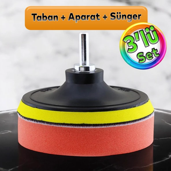 Oto Araç Araba Pasta Cila Polisaj Süngeri + 115 mm Taban + Matkap Adaptörü Parlatıcı Çizik Giderici 3'Lü SET ürün görseli 1