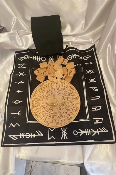 Rune Semboli Taşları Run Taşları Örtüsü Pandül Tahtası Pirinç Pandül Sunak Nordic Runes Sarkaç Seti ürün görseli 1