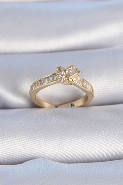 Pirinç Gold Renk Zirkon Taşlı Düğüm Model Kadın Yüzük TJ-BYK3344 ürün görseli 1
