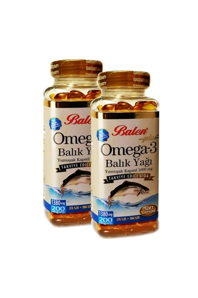 2 Kutu Plus Omega 3 Balık Yağı Omega3 Fish Oil Yumuşak Kapsül 1380 mg X 200 Kapsül X 2 ürün görseli 1