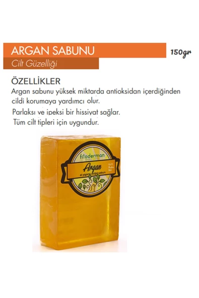 Fitoderman Doğal E Vitaminli Nemlendirici Onarıcı Cilt ve Saç Yenileyici Argan Bakım Sabunu 150 gr ürün görseli 1