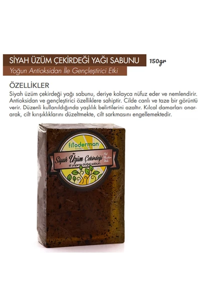 Fitoderman Doğal Nemlendirici, Akne Karşıtı Siyah Üzüm Çekirdeği Bakım Sabunu 150 gr ürün görseli 1
