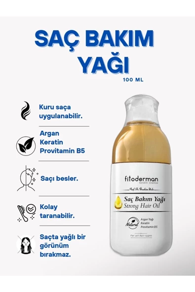 Fitoderman Kuru Saçlara Uygulanabilir, Saç Onarıcı, Kırılma Önleyici Argan Yoğunluklu Saç Bakım Yağı ürün görseli 1