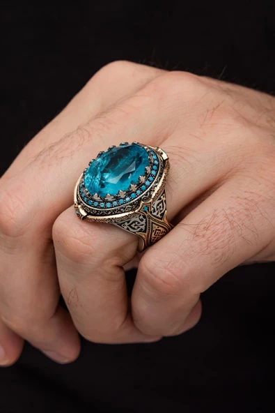 Mavi Paraiba Taşlı Zorbey 925 Gümüş Erkek Yüzük ürün görseli 1