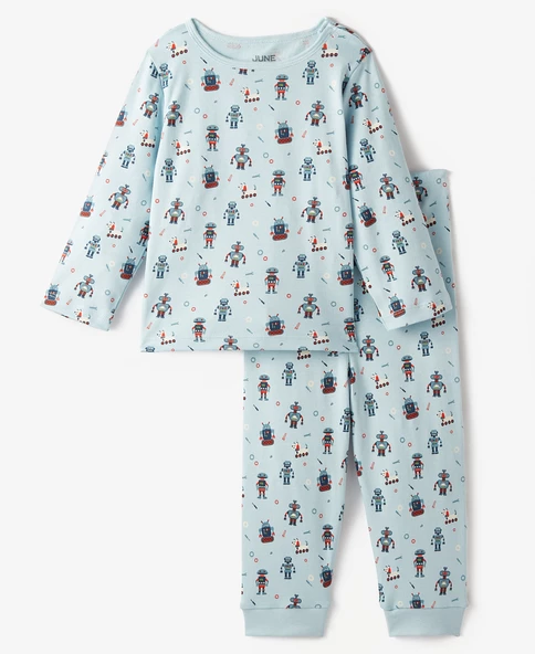 June Organik Bebek Robot Desenli Pijama Takım ürün görseli 1