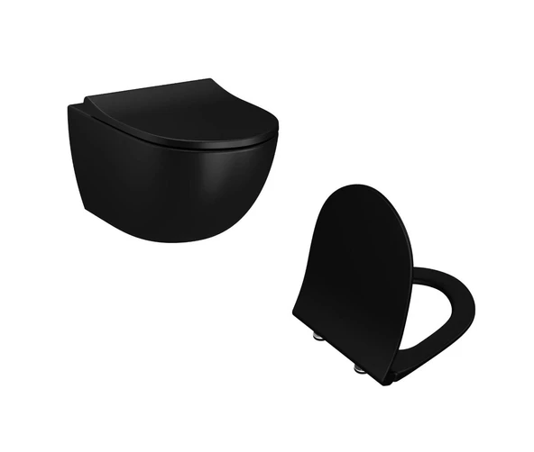VitrA Sento Rim-ex Mat Siyah Kanalsız Asma Klozet ve Yavaş Kapanır Kapak 120-483-009 ürün görseli 1