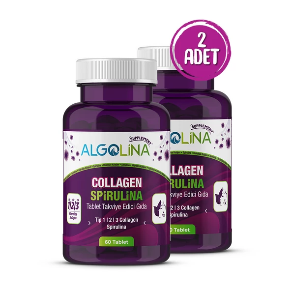Collagen + Spirulina Tablet Takviye Edici Gıda - 1260 Mg 60 Tablet - (kolajen Tip 1 2 3) (2 Adet) ürün görseli 1