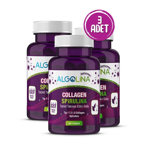 Collagen + Spirulina Tablet Takviye Edici Gıda - 1260 Mg 60 Tablet - (kolajen Tip 1 2 3) (3 Adet) ürün görseli 1