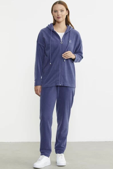 Kapüşonlu Polar Tunik Eşofman Takım - Indigo ürün görseli 1