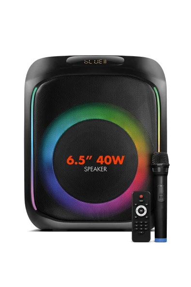 Powerway MIO Taşınabilir Mikrofonlu 40 W Parti Karaoke Kumandalı Bluetooth Hoparlör Led Işıklı ürün görseli 1