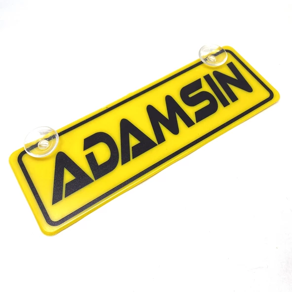 Adamsın Yazılı Sarı Dekor Plaka Vantuzlu Cam Süsü 22x7.5cm ürün görseli 1