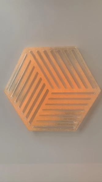 Turuncu Renkli Simli Süslemeli Bardak Altlığı Geometrik Desen El Yapımı Epoksi Hediyelik ürün görseli 1