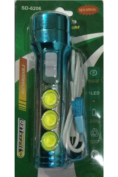 Ultra Güçlü Usb Şarjlı Mavi El Feneri Kamp Feneri Avcılık Feneri ürün görseli 1