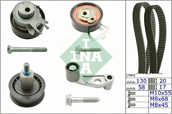 INA 530008910 Triger Seti (Vw Golf 03-06 Polo 00-14 Seat Ibiza 99-15 Leon 02-06 Skoda Fabia 00-08) Azv-Bcb-Ahw-Aua-Bky-Bby-Bbz-Bxw-Cggb (WA576573) ürün görseli 1