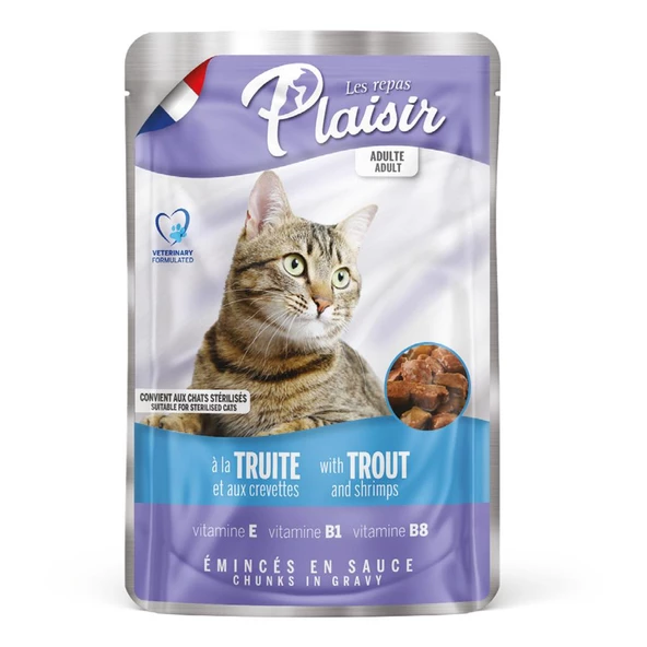 Plaisir 100Gr Pouch Trout and Shrimps Alabalık Karides Etli 1Adet Kedi Maması ürün görseli 1