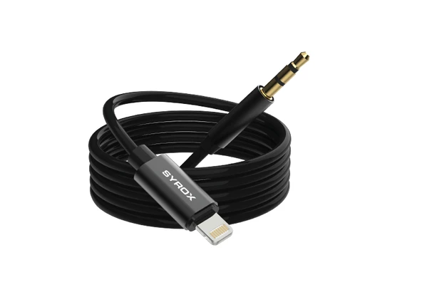 Syrox DT24L-J Lightning - 3.5mm AUX 1mt Dönüştürücü Ses Kablosu - Siyah ürün görseli 1