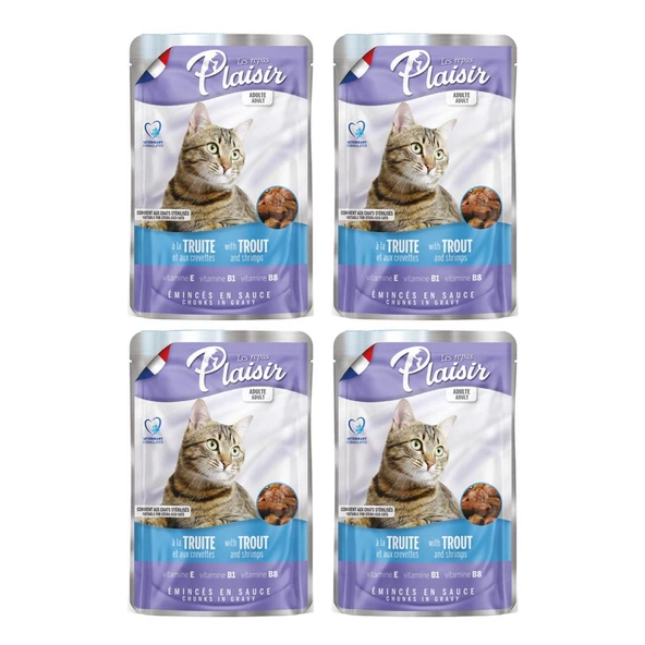 Plaisir 100Gr Pouch Trout and Shrimps Alabalık Karides Etli 4Adet Kedi Maması ürün görseli 1