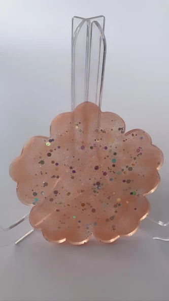 Turuncu Renkli Gümüş Glitter Süslemeli Bardak Altlığı Çiçek Desen El Yapımı Epoksi Hediyelik ürün görseli 1