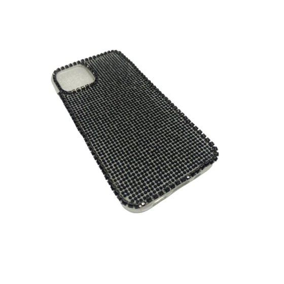 iPhone 12 Mini Uyumlu Kristal Taşlı Şeffaf Telefon Kılıfı Siyah ürün görseli 1