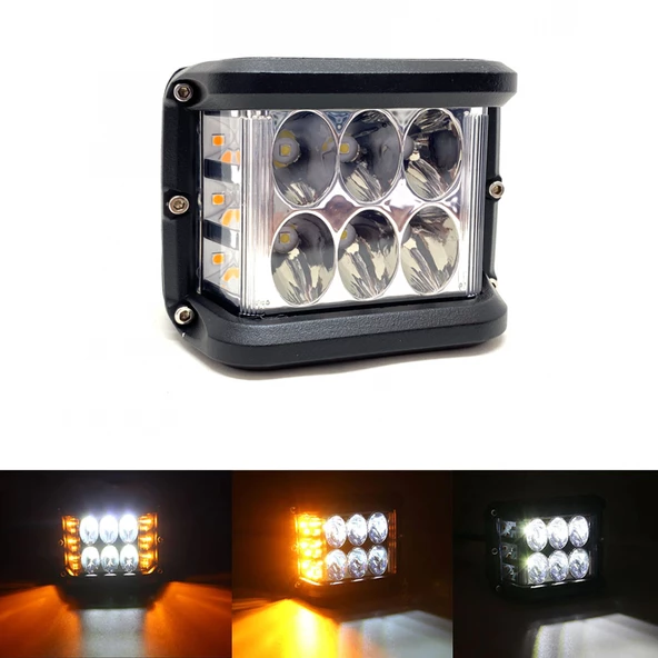Off Road Led Projektör Çalışma Sis Lambası Beyaz 3 Modlu Turuncu Flashlı 12 Ledli ONP0525 ürün görseli 1