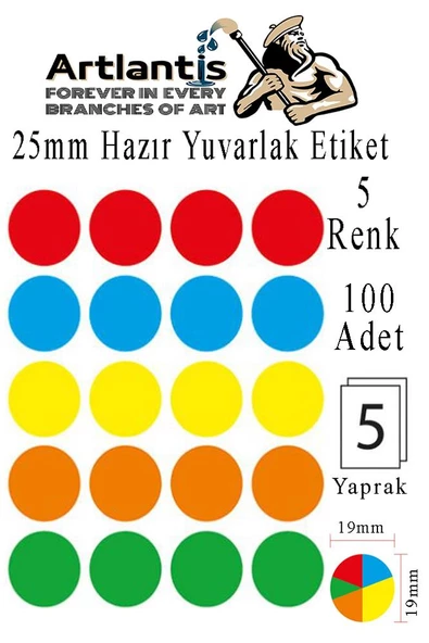 25 mm Renkli Hazır Yuvarlak Etiket 100 lü 1 Paket Mix Color Ofis Etiketleri Kendinden Yapışkanlı Nokta Etiket ürün görseli 1