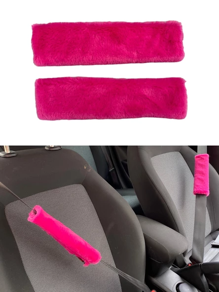 Peluş Seyahat Emniyet Kemer Pedi Kılıfı 2'li Fuşya Pembe ürün görseli 1