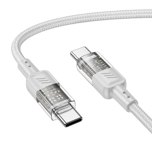 Hoco U129 Transparan Type-C to Type-C 60W Data ve Şarj Kablosu 1.2m - Resim 2