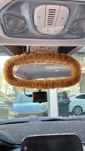 Peluş Dikiz Ayna Kılıfı Süs Kahverengi ürün görseli 1