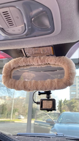 Peluş Dikiz Ayna Kılıfı Süs Bej ürün görseli 1