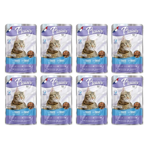Plaisir 100Gr Pouch Trout and Shrimps Alabalık Karides Etli 8Adet Kedi Maması ürün görseli 1