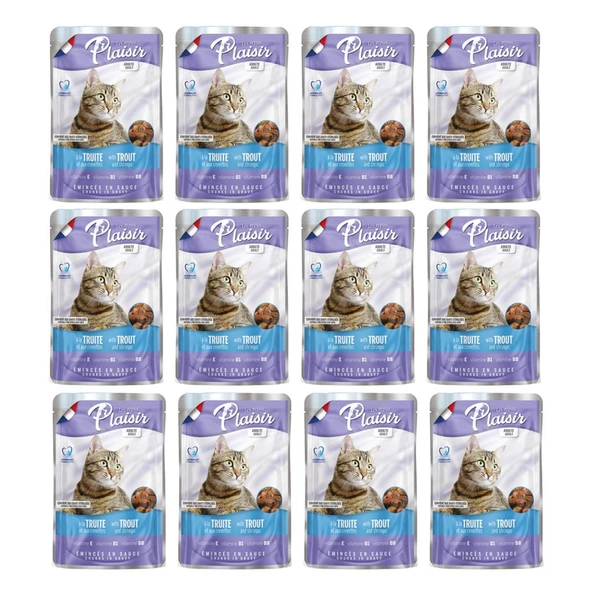 Plaisir 100Gr Pouch Trout and Shrimps Alabalık Karides Etli 12Adet Kedi Maması ürün görseli 1