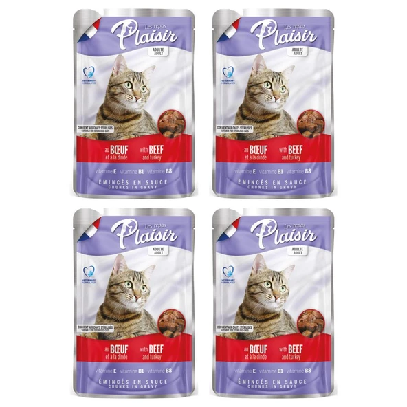 Plaisir 100Gr Pouch Beef and Dinde Sığır Hindi Etli 4Adet Kedi Maması ürün görseli 1