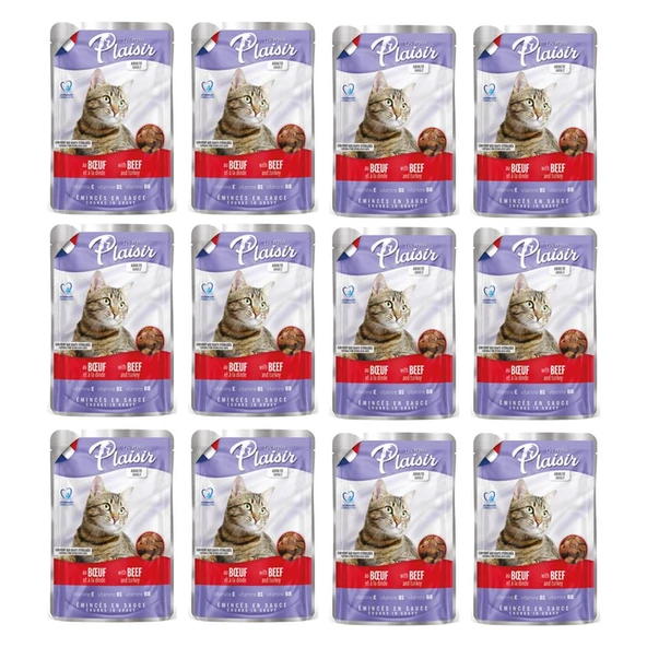Plaisir 100Gr Pouch Beef and Dinde Sığır Hindi Etli 12Adet Kedi Maması ürün görseli 1