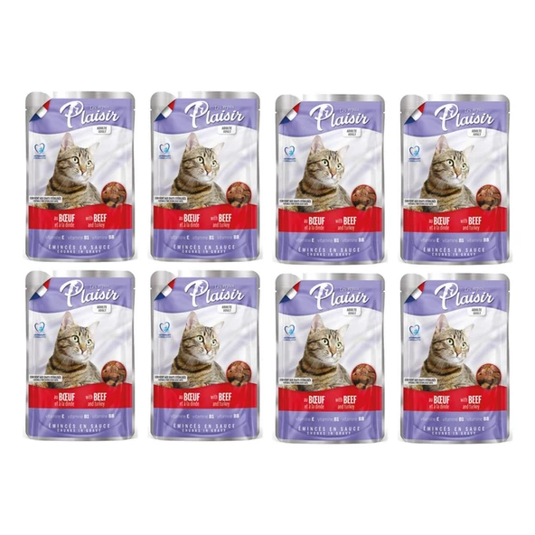 Plaisir 100Gr Pouch Beef and Dinde Sığır Hindi Etli 8Adet Kedi Maması ürün görseli 1