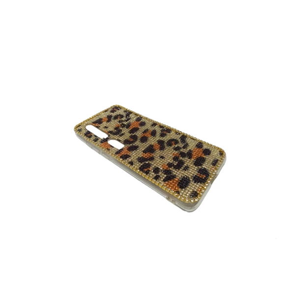 Xiaomi Mi 10 UyumluKristal Taşlı Şeffaf Telefon Kılıfı  Leopar Desenli ürün görseli 1