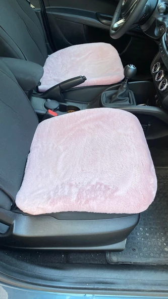 Yumuşak Tüylü Peluş Serme Oto Koltuk Koruyucu Minder Ön 2'li Pudra Pembe ürün görseli 1