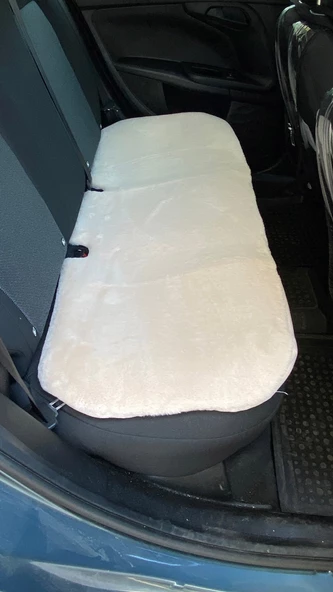 Yumuşak Tüylü Peluş Serme Oto Koltuk Koruyucu Minder Arka Bej ürün görseli 1